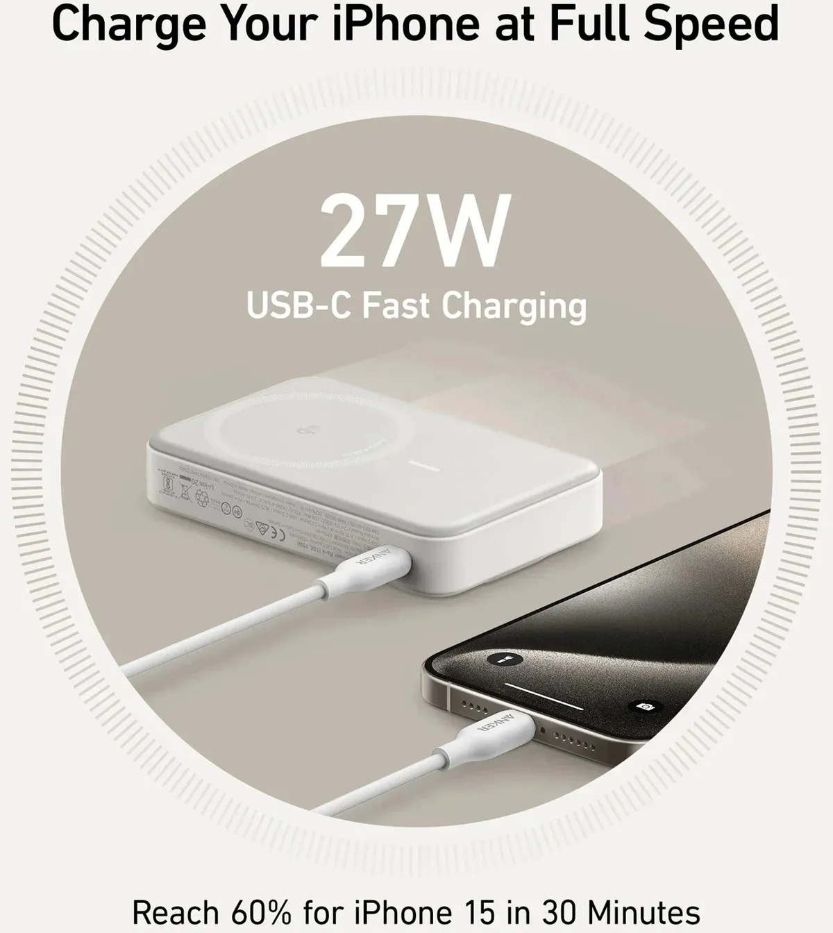 Універсальна мобільна батарея Anker MagGo 10000mAh 27W White (A1654G21) - мініатюра 5