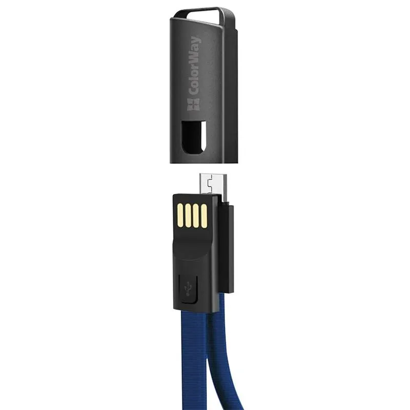 Кабель ColorWay USB - micro USB (M/M), 2.4 А, 0.22 м, Blue (CW-CBUM022-BL) - мініатюра 2