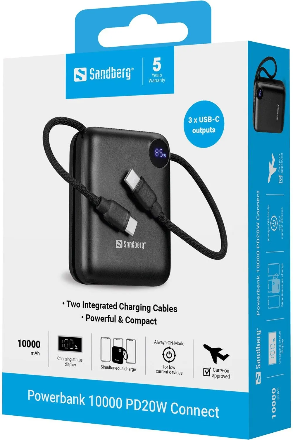 Універсальна мобільна батарея Sandberg 10000mAh 20W Black (421-26) - мініатюра 5