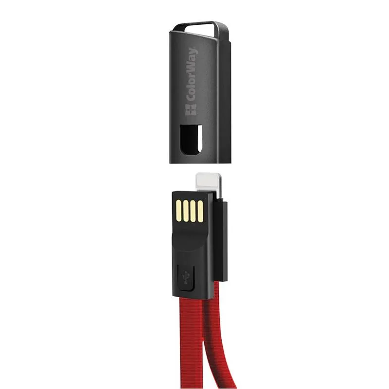 Кабель ColorWay USB - Lightning (M/M), 2.4 А, 0.22 м, Red (CW-CBUL021-RD) - мініатюра 2