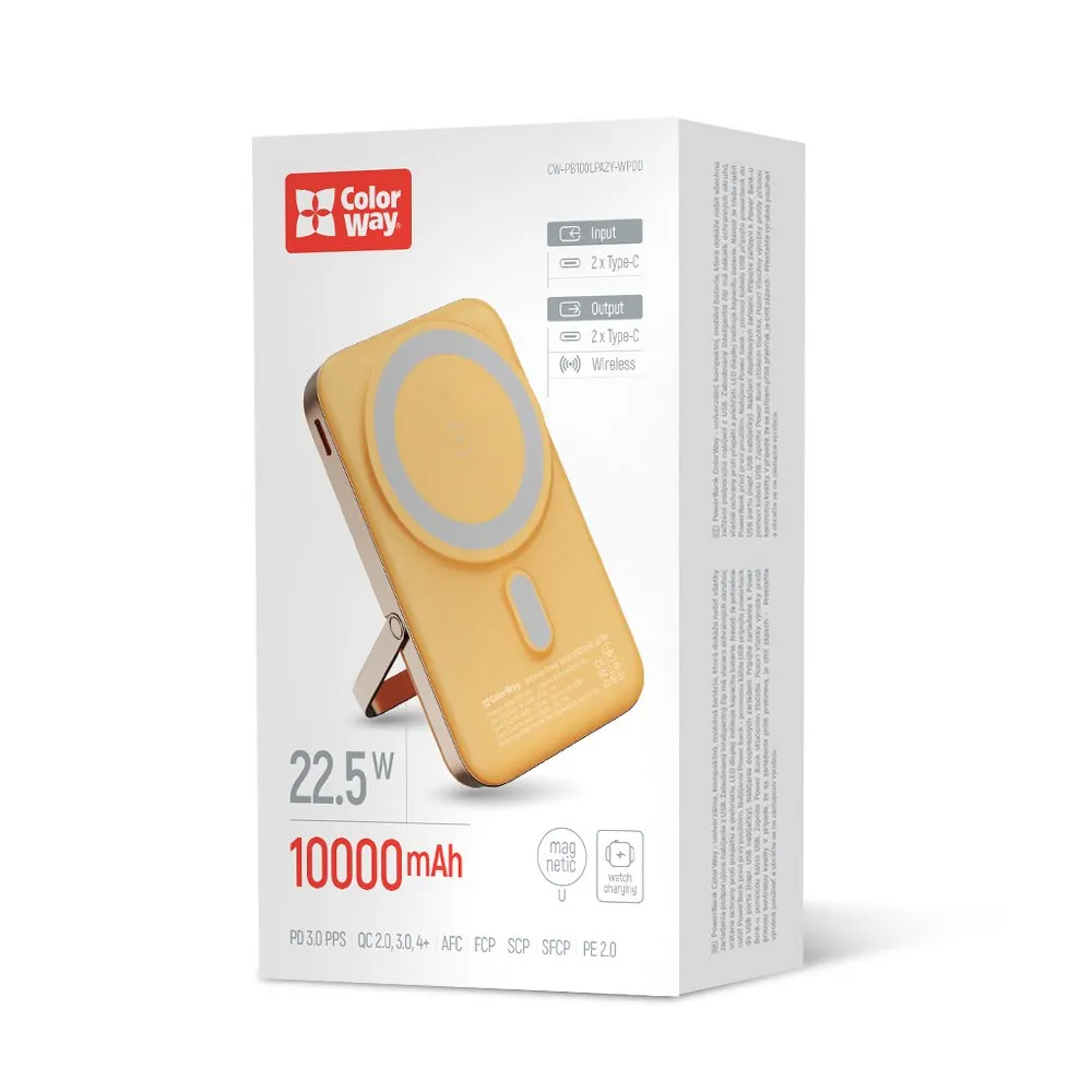 Універсальна мобільна батарея ColorWay 15W MagSafe & Watch Wireless 10000mAh Amber (CW-PB100LPA2Y-WPDD) - зображення 1