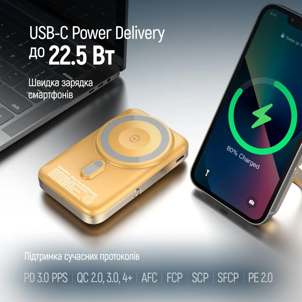 Універсальна мобільна батарея ColorWay 15W MagSafe & Watch Wireless 10000mAh Amber (CW-PB100LPA2Y-WPDD) - мініатюра 11