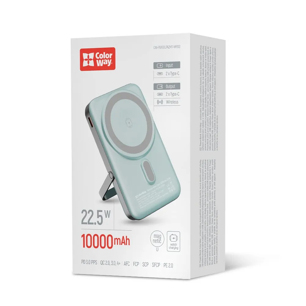 Універсальна мобільна батарея ColorWay 15W MagSafe & Watch Wireless 10000mAh Aquamarine (CW-PB100LPA2MT-WPDD) - зображення 1