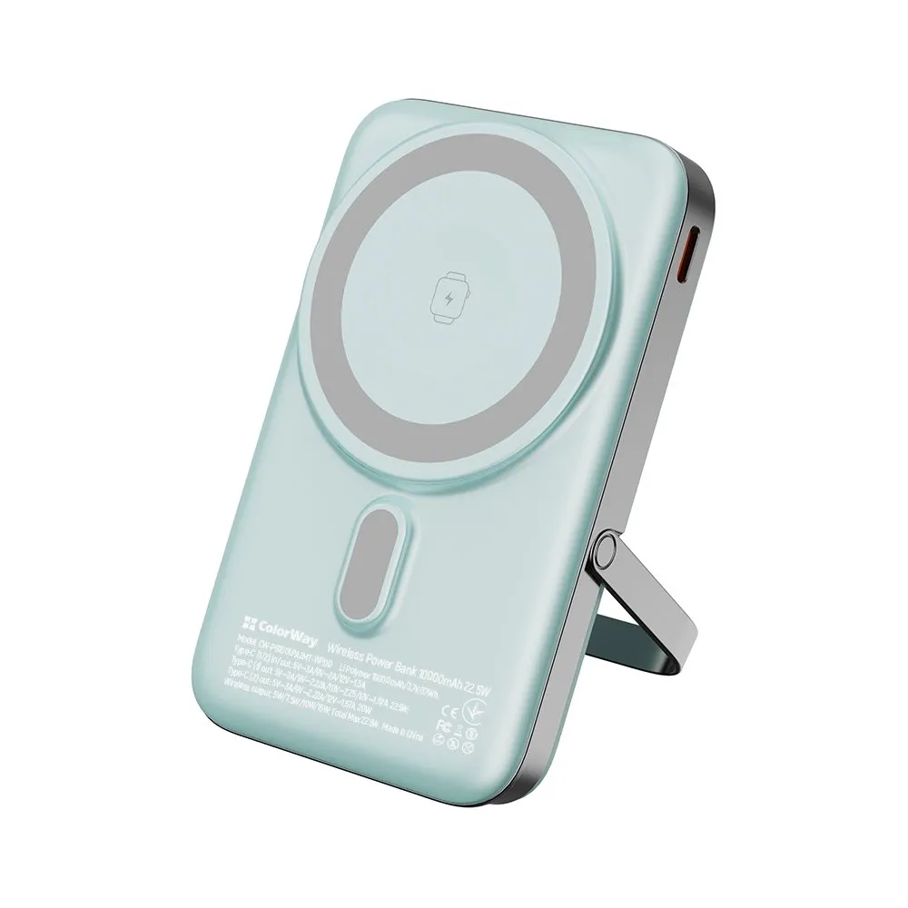 Універсальна мобільна батарея ColorWay 15W MagSafe & Watch Wireless 10000mAh Aquamarine (CW-PB100LPA2MT-WPDD) - мініатюра 2