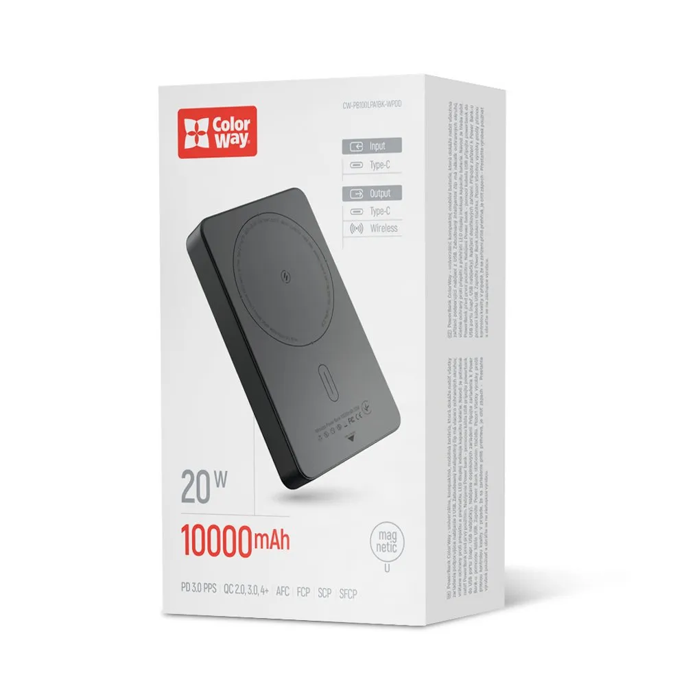 Універсальна мобільна батарея ColorWay 15W MagSafe 10000mAh Black (CW-PB100LPA1BK-WPDD) - зображення 1
