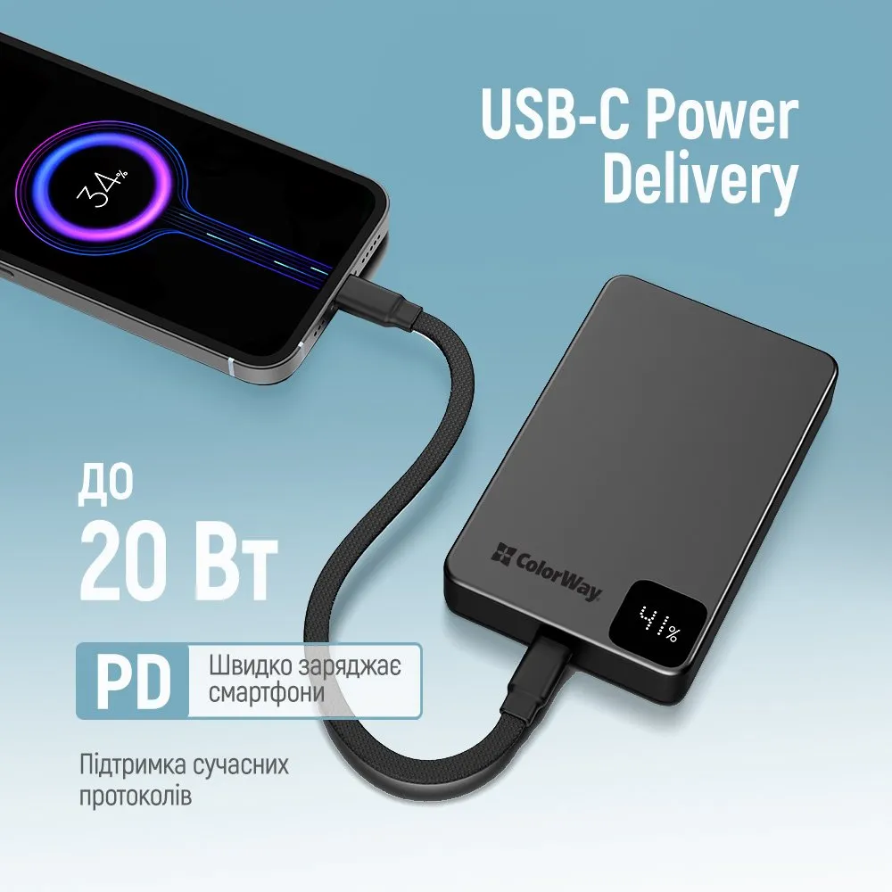 Універсальна мобільна батарея ColorWay 15W MagSafe 10000mAh Black (CW-PB100LPA1BK-WPDD) - мініатюра 10