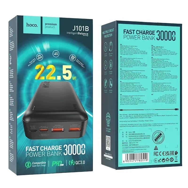 Універсальна мобільна батарея Hoco J101B Astute 22.5W 30000mAh Black (6931474782519) - зображення 1