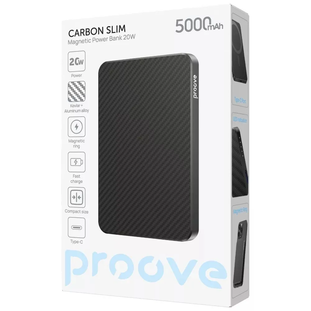 Універсальна мобільна батарея Proove Carbon Slim 20W 5000mAh Black (PBCS20010001) - мініатюра 5