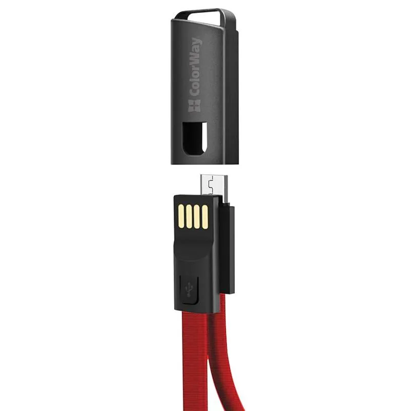 Кабель ColorWay USB - micro USB (M/M), 2.4 А, 0.22 м, Red (CW-CBUM022-RD) - мініатюра 2