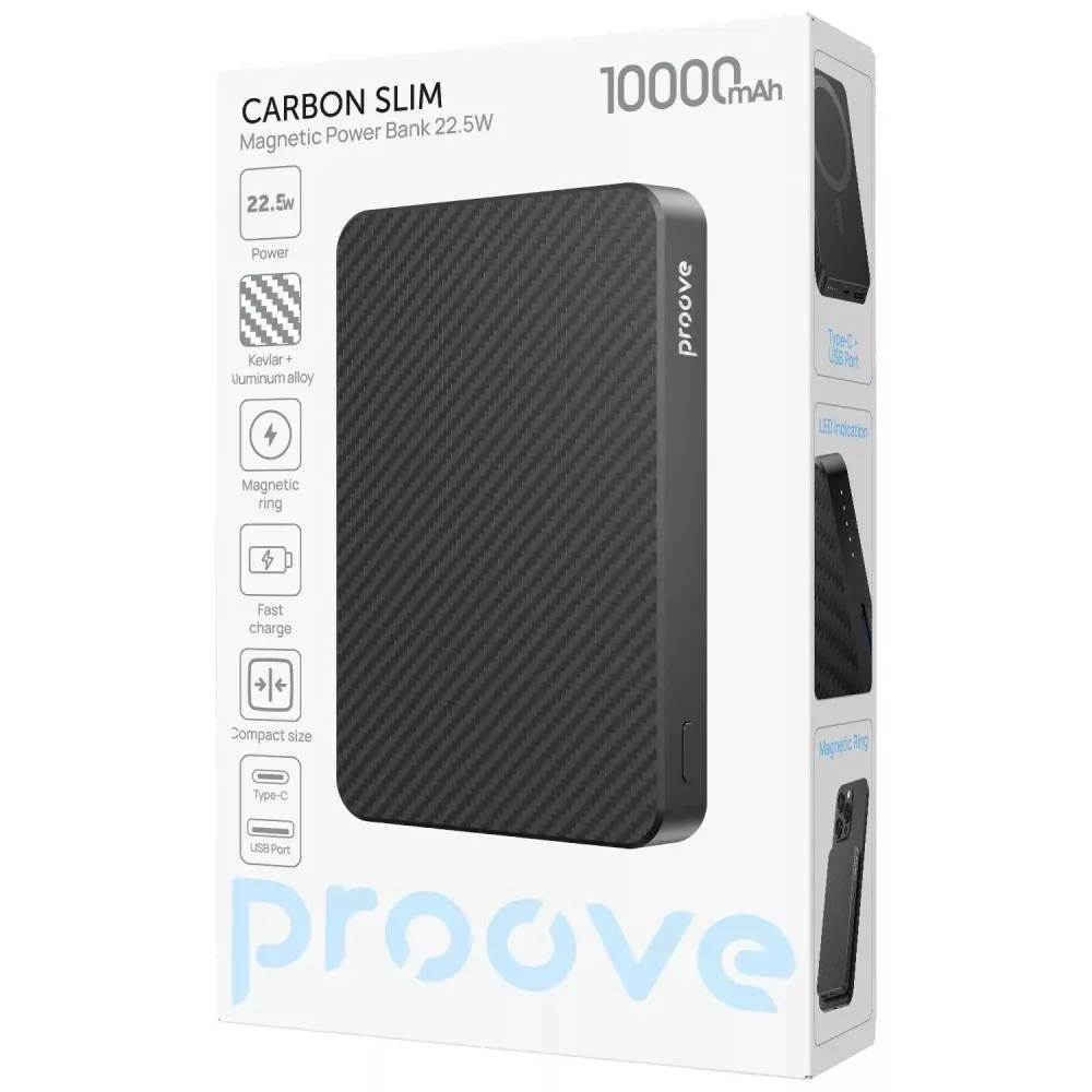 Універсальна мобільна батарея Proove Carbon Slim 22.5W 10000mAh Black (PBCS22110001) - мініатюра 6