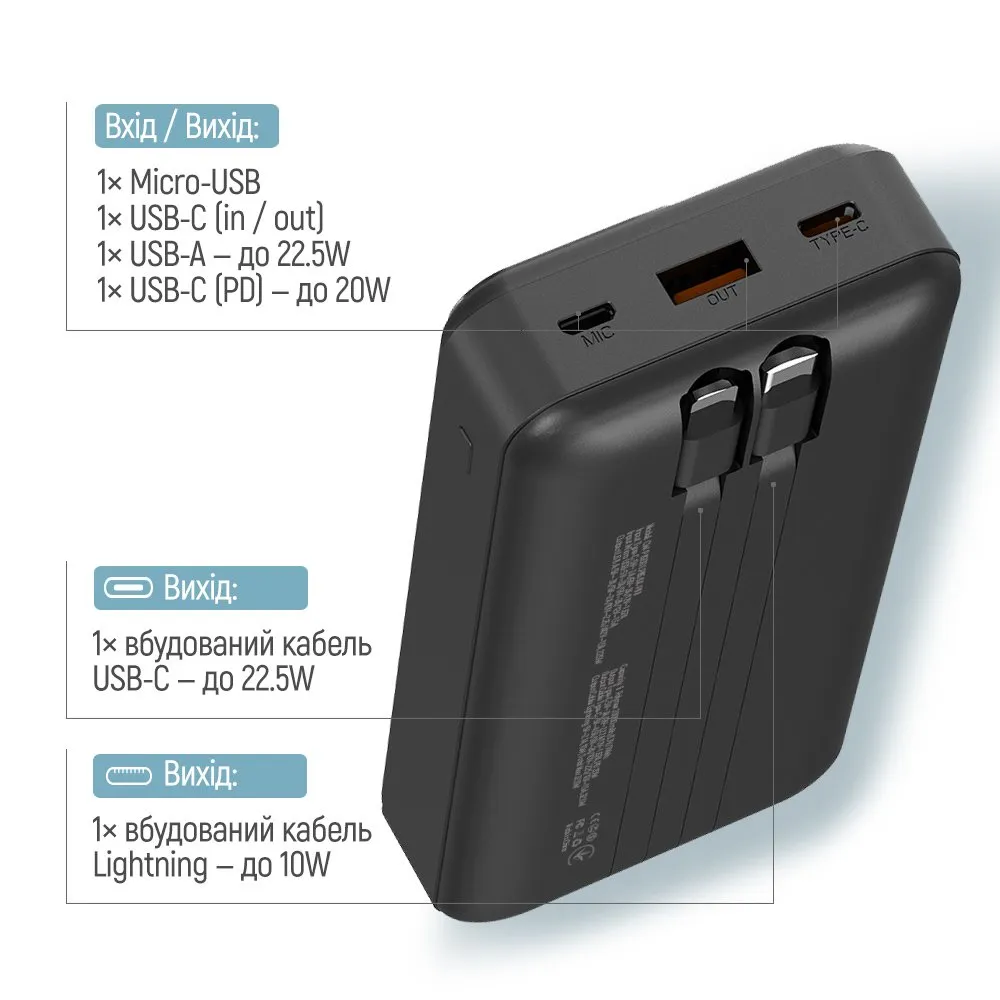 Універсальна мобільна батарея ColorWay Optimal Power 20000mAh Black (CW-PB200LPB5BK-PDD) - мініатюра 6