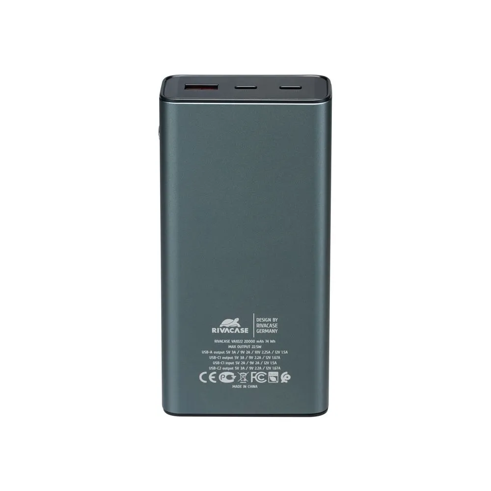 Універсальна мобільна батарея Rivacase Rivapower 20000 mAh Grey (VA1022) - мініатюра 4