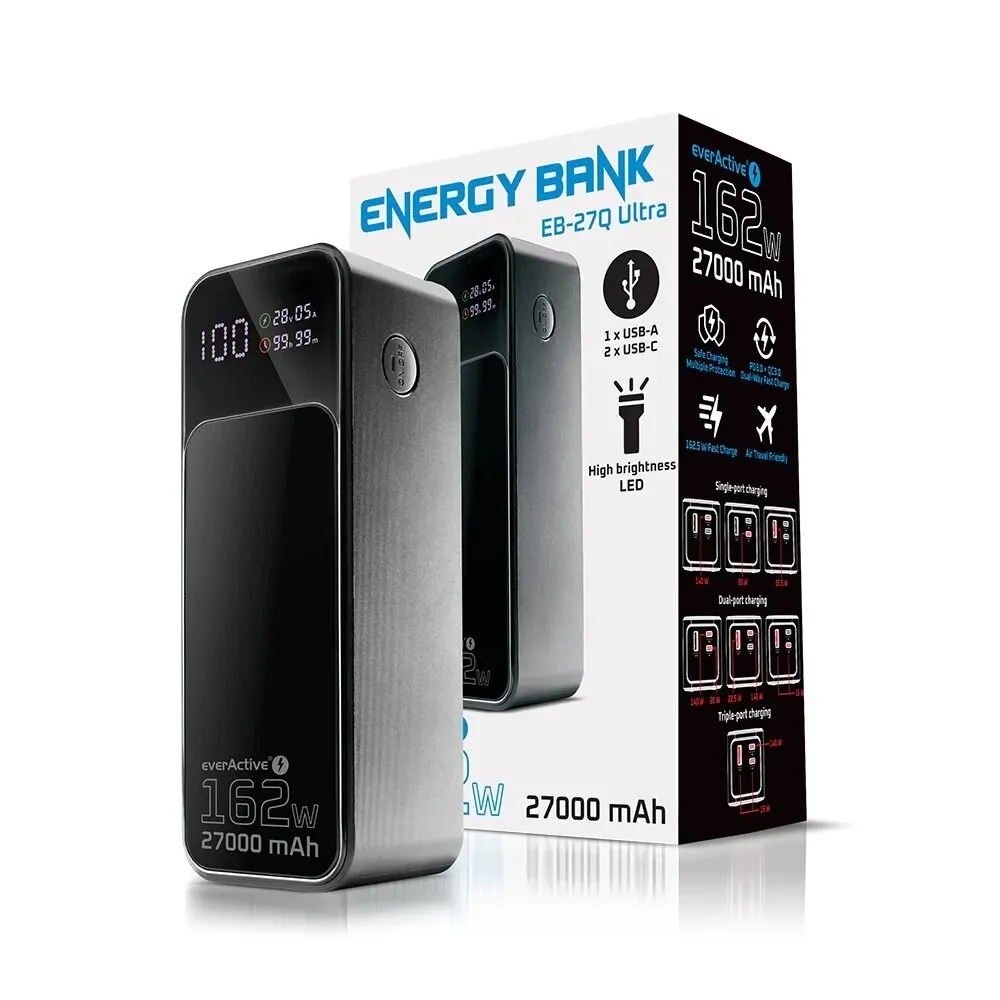 Універсальна мобільна батарея everActive EB-27Q Ultra 27000mAh Black - зображення 1