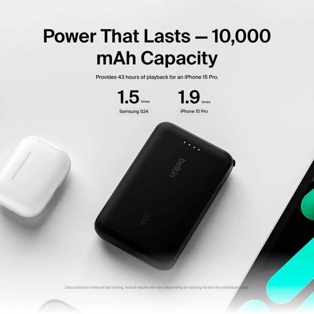 Універсальна мобільна батарея Belkin Power Bank 10000mAh 20W Black (BPB021HQBK) - мініатюра 12