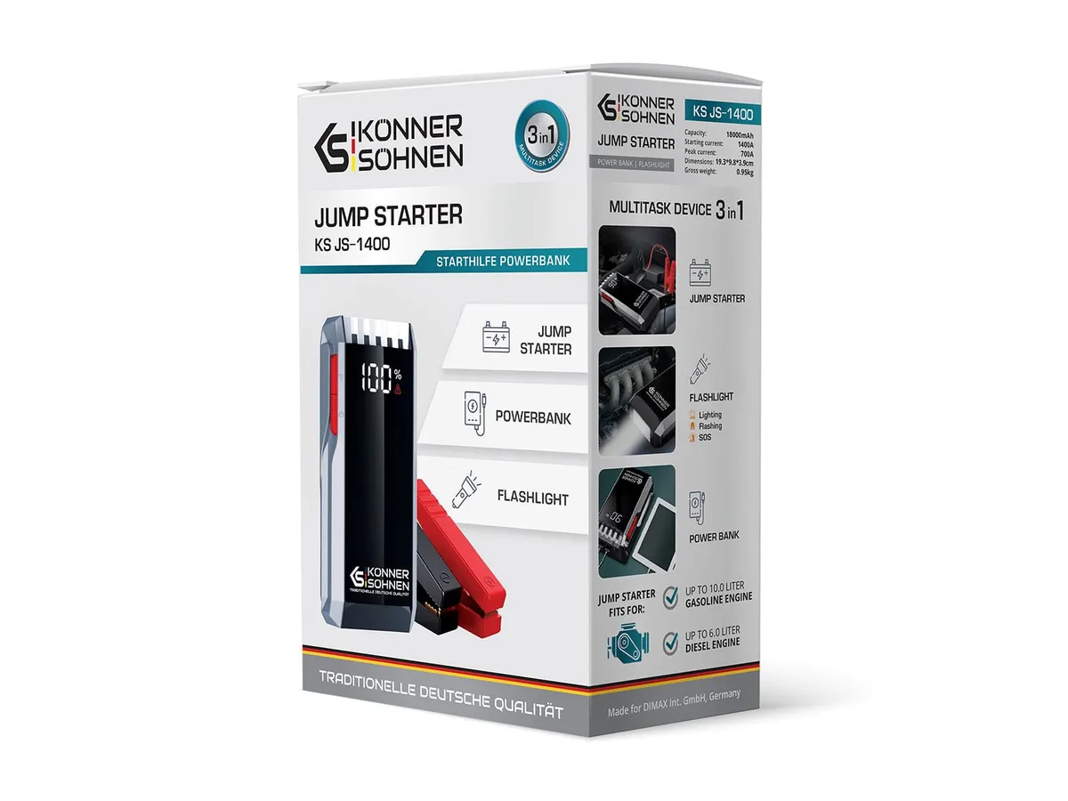 Пусковий пристрій для автомобілів Konner&Sohnen KS JS-1400 18000 mAh - мініатюра 7