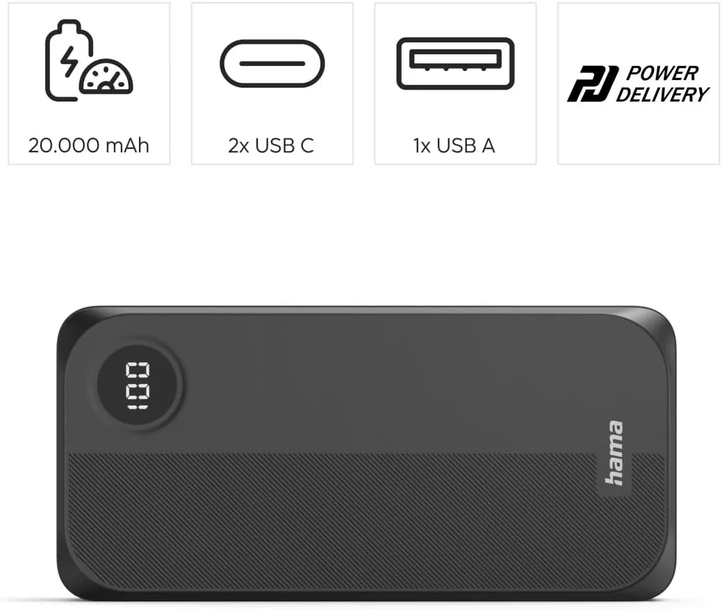 Універсальна мобільна батарея Hama 20000mAh 15W Black (00201755) - мініатюра 5