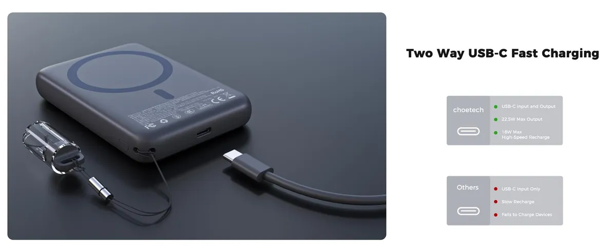 Універсальна мобільна батарея Choetech B862 10000mAh 22.5W Black - мініатюра 5