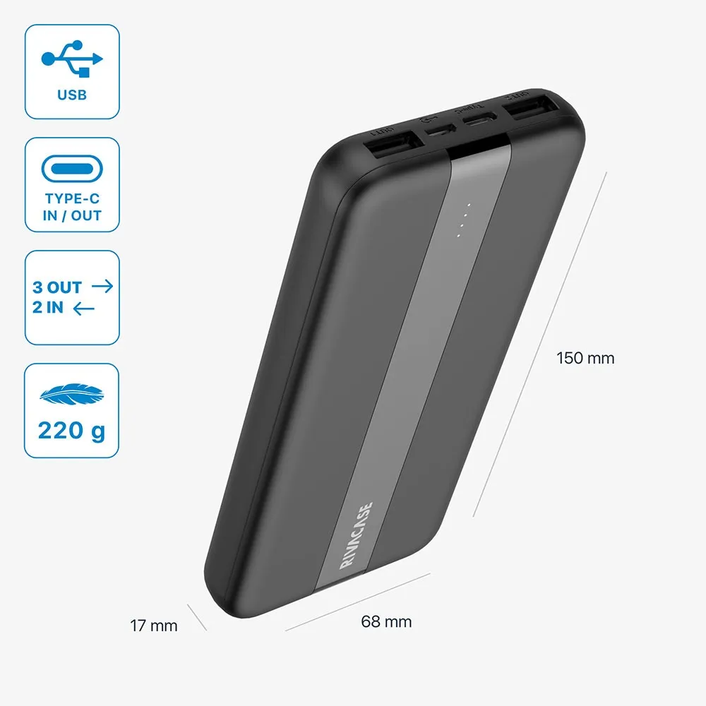 Універсальна мобільна батарея Rivacase Rivapower 10000mAh Black (VA2041) - мініатюра 11