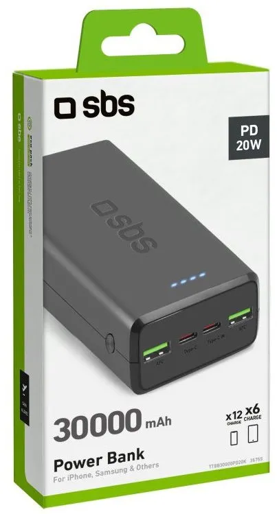 Універсальна мобільна батарея SBS 30000 mAh 20W Black (TTBB30000PD20K) - мініатюра 10