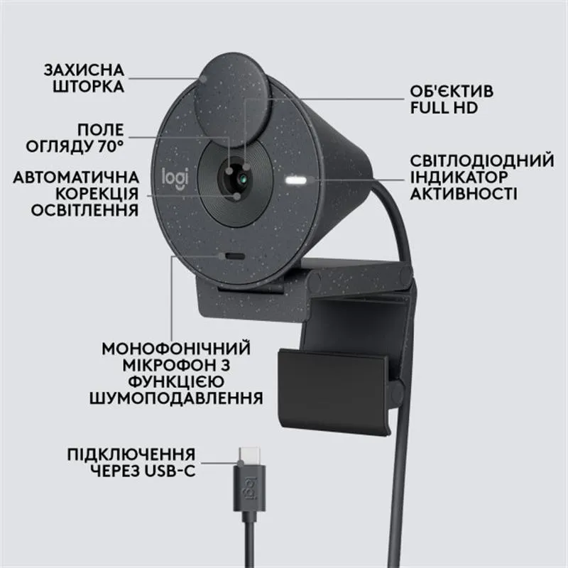 Веб-камера Logitech Brio 300 Graphite (960-001436) - мініатюра 5