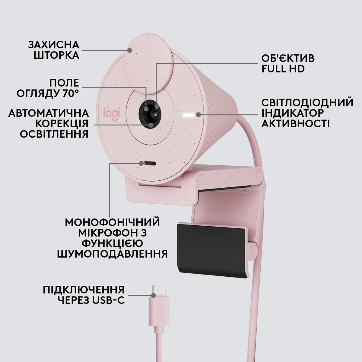 Веб-камера Logitech Brio 300 Rose (960-001448) - мініатюра 5