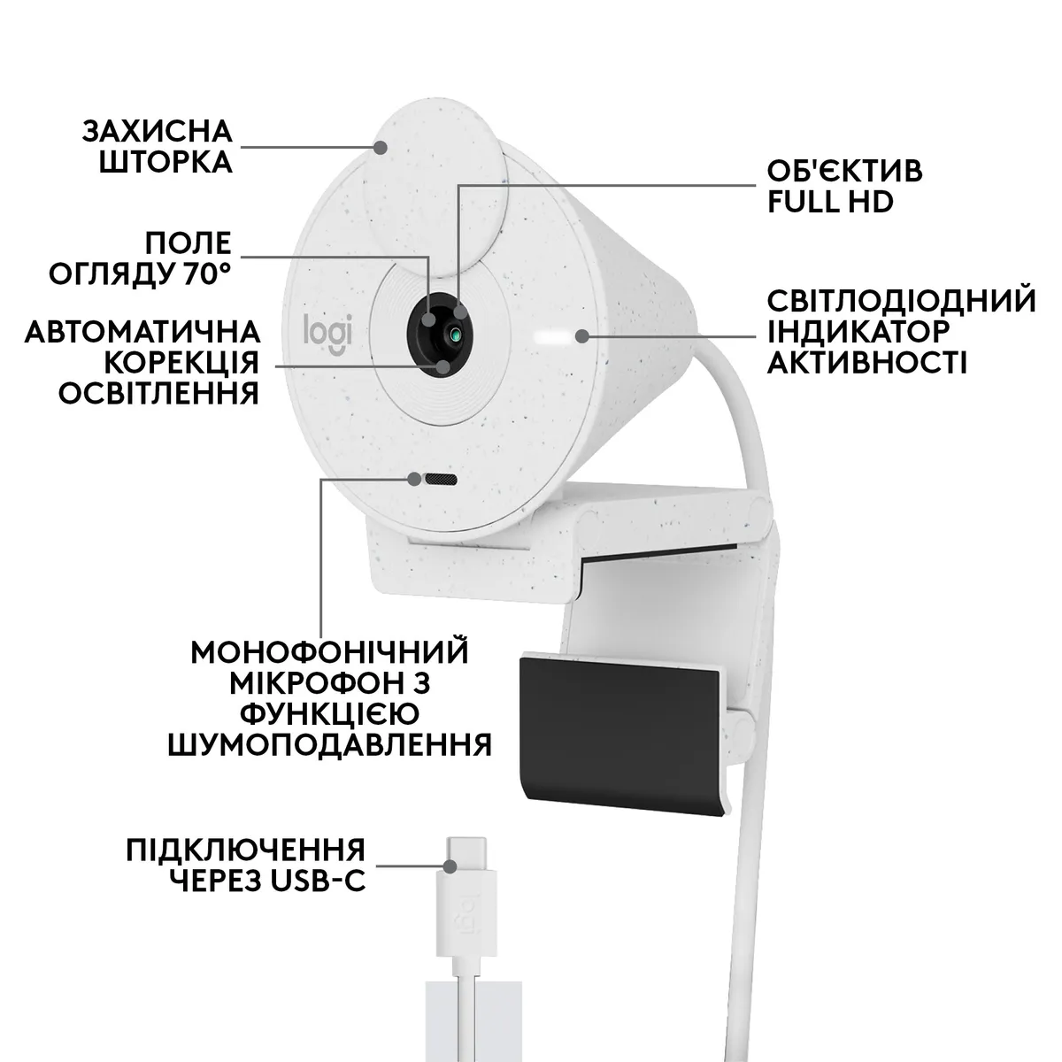 Веб-камера Logitech Brio 300 White (960-001442) - мініатюра 5