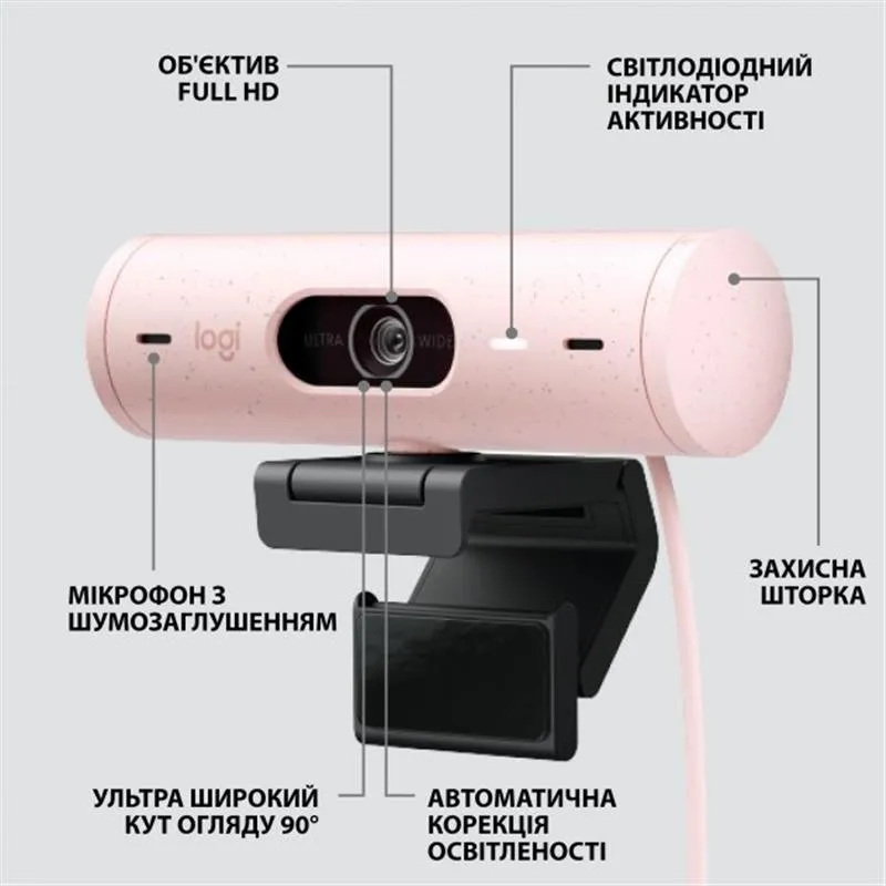 Веб-камера Logitech Brio 500 Rose (960-001421) - мініатюра 5