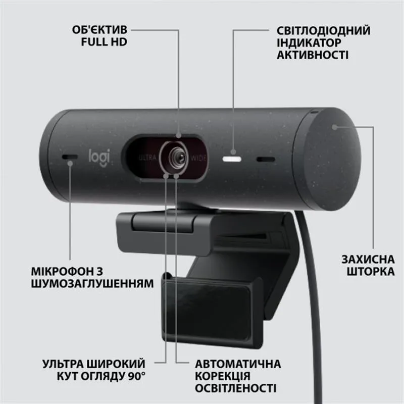 Веб-камера Logitech Brio 500 Graphite (960-001422) - мініатюра 5