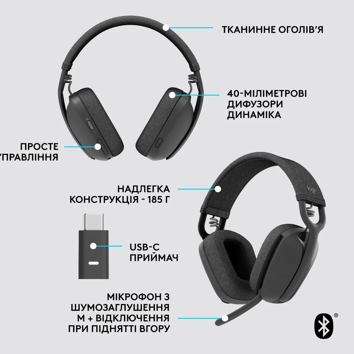 Bluetooth-гарнітура Logitech Zone Vibe Wireless MS Graphite (981-001157) - мініатюра 11