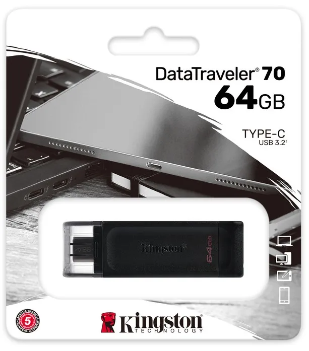 Флеш-накопичувач USB3.2 64GB Type-C Kingston DataTraveler 70 Black (DT70/64GB) - мініатюра 7