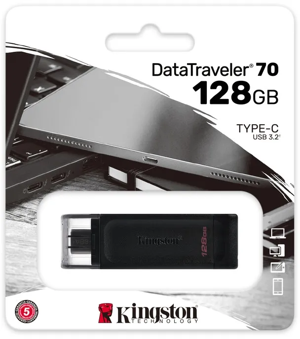 Флеш-накопичувач USB3.2 128GB Type-C Kingston DataTraveler 70 Black (DT70/128GB) - мініатюра 7