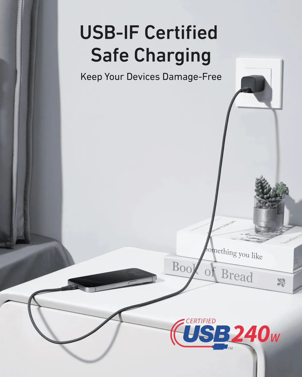 Кабель Anker Upcycled-Braided USB-C - USB-C (M/M), 240W, 1.8 м, Black (A82E2H12) - мініатюра 6