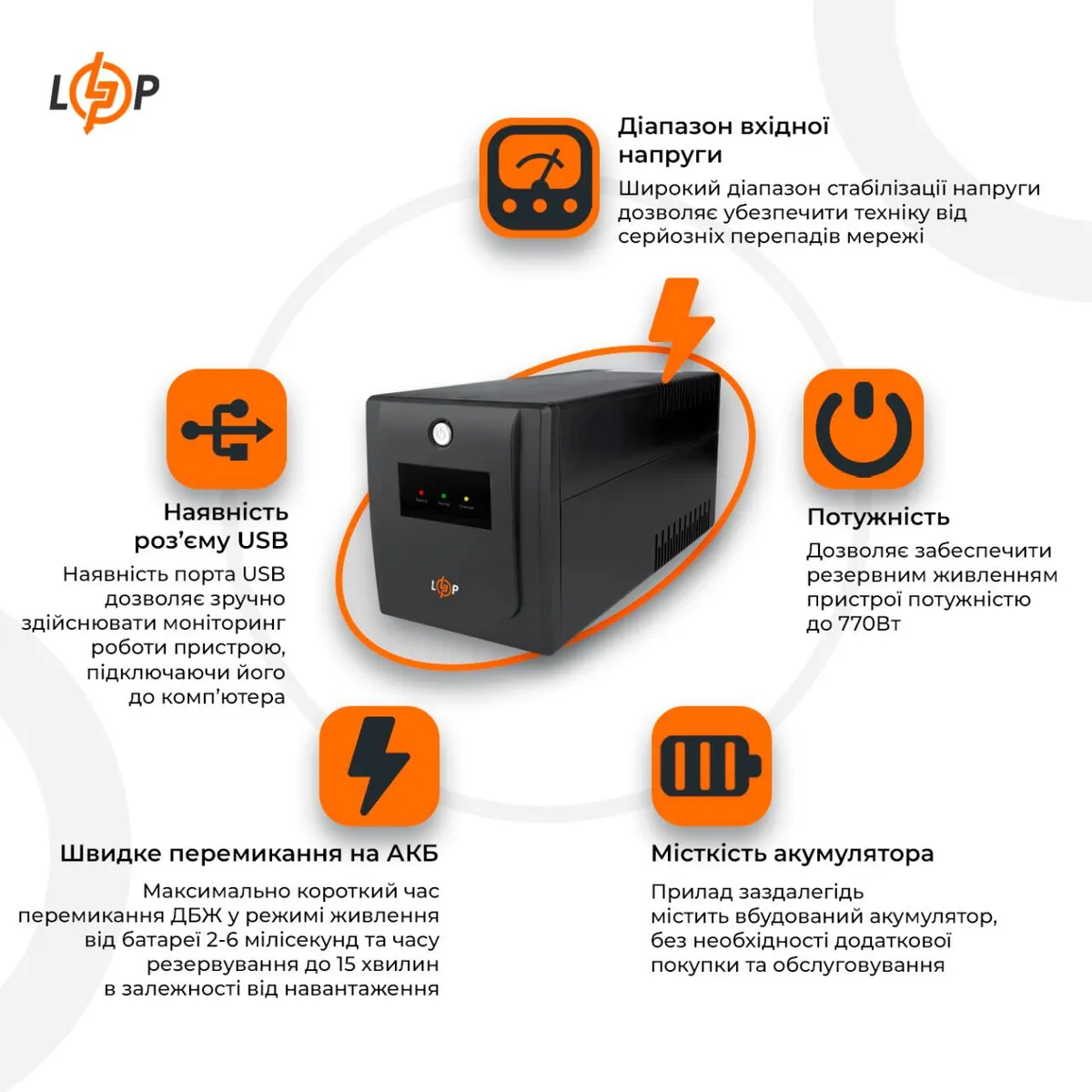 Джерело безперебійного живлення LogicPower LPM-U1100VA-P - мініатюра 6