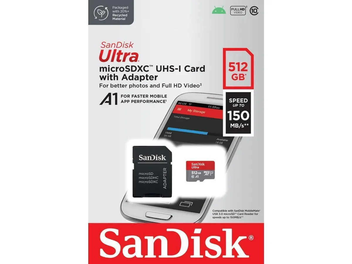Карта пам`ятi MicroSDXC 512GB UHS-I Class 10 SanDisk Ultra A1 R150MB/s + SD-adapter (SDSQUAC-512G-GN6MA) - мініатюра 3