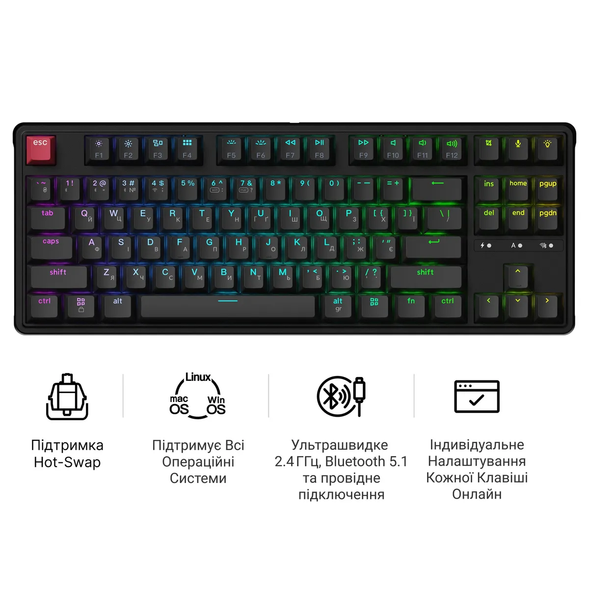 Клавіатура бездротова Keychron C3 Max Super Red Switch Black RGB (C3M-H1-UA) - мініатюра 5