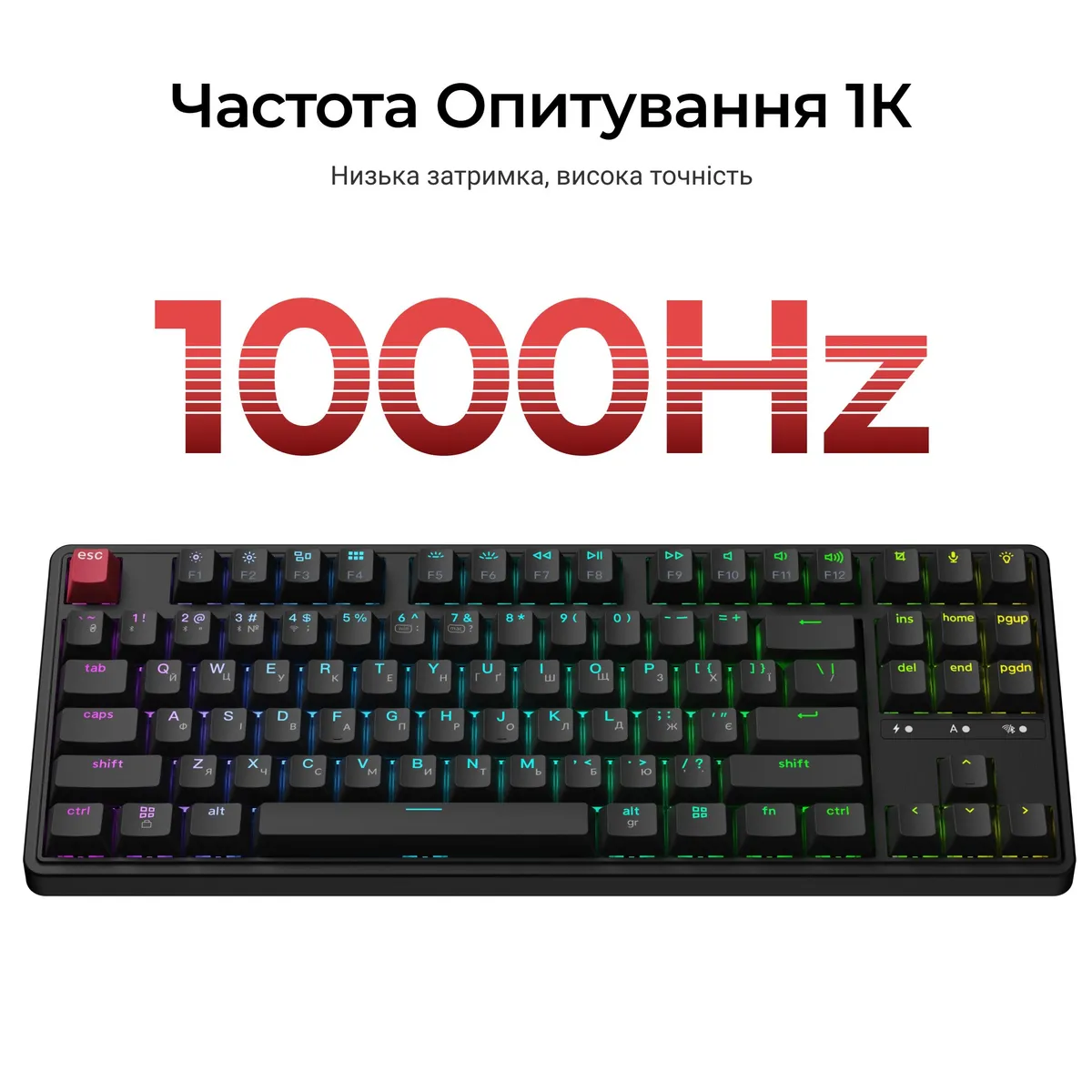 Клавіатура бездротова Keychron C3 Max Super Red Switch Black RGB (C3M-H1-UA) - мініатюра 8