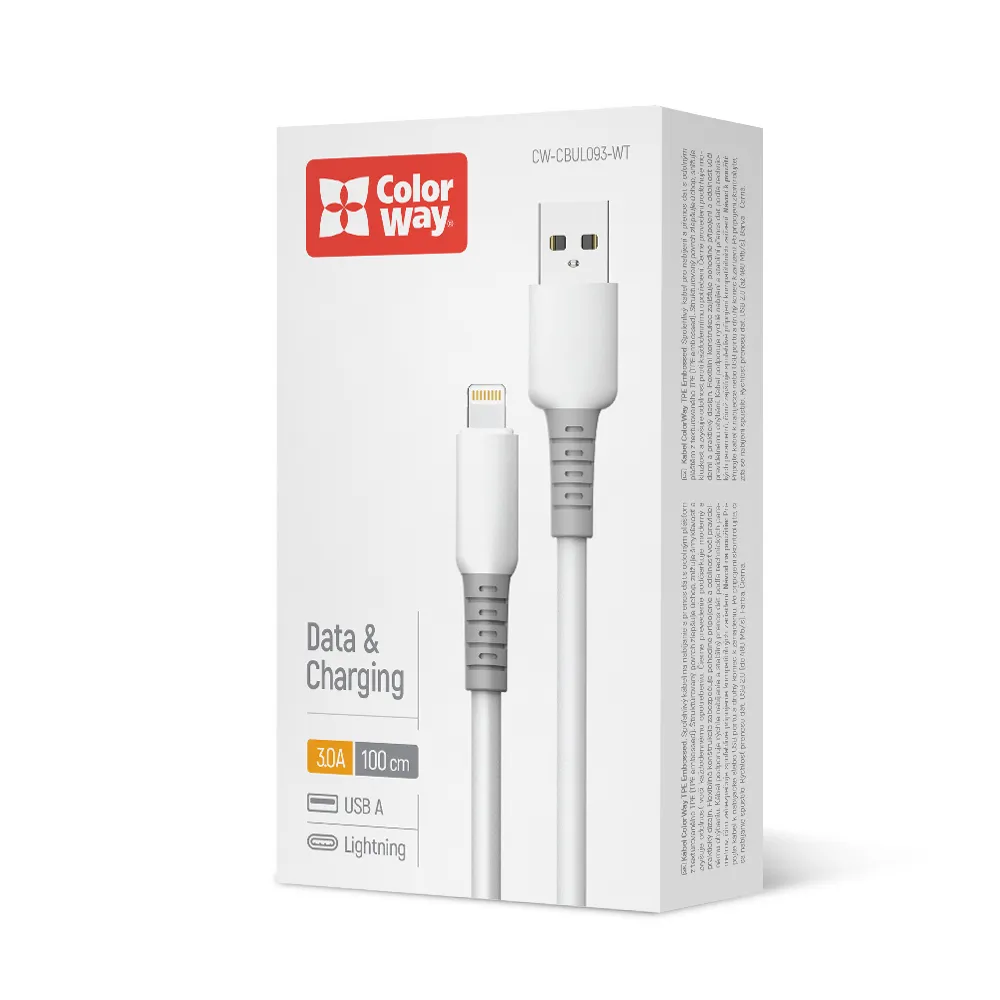 Кабель ColorWay USB - Lightning (M/M), liquid silicone, 3А, 1 м, White (CW-CBUL093-WT) - мініатюра 4