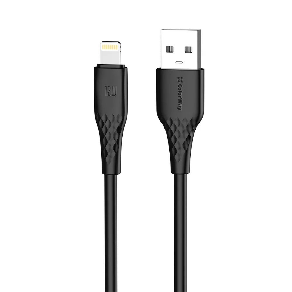 Кабель ColorWay USB - Lightning (M/M), textured PVC, 3А, 2 м, Black (CW-CBUL095-BK) - зображення 1