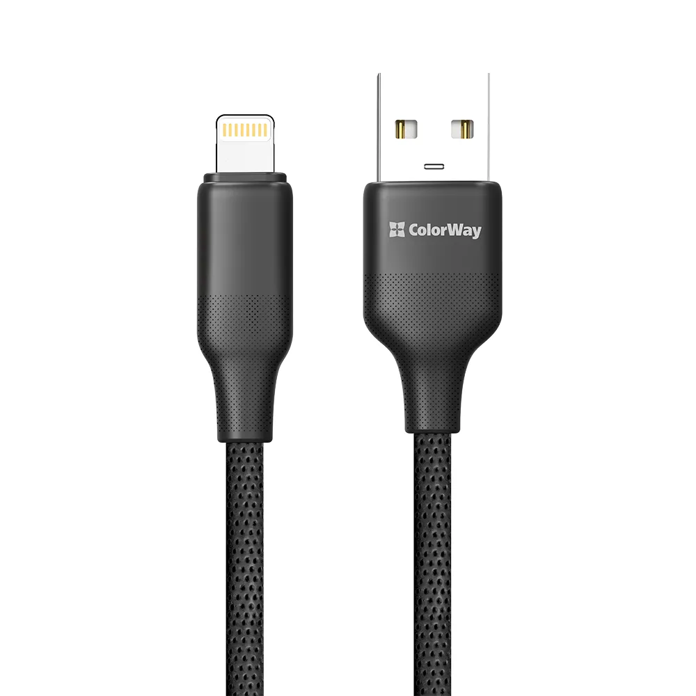 Кабель ColorWay USB - Lightning (M/M), TPE embossed, 3А, 2 м, Black (CW-CBUL102-BK) - зображення 1