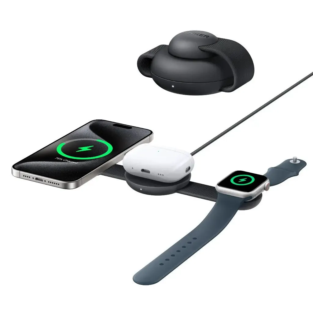 Бездротовий зарядний пристрій Anker MagGo Wireless Charging Pad 15W 3-in-1 Foldable Black (B25M8H11) - мініатюра 2