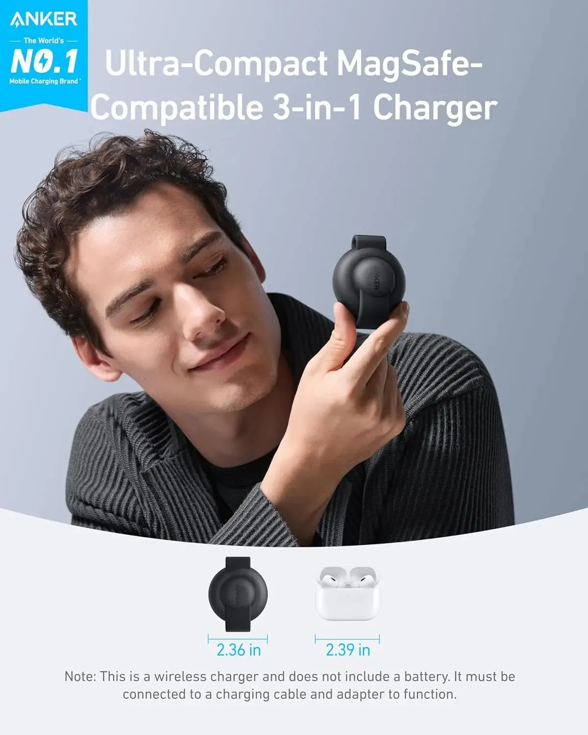 Бездротовий зарядний пристрій Anker MagGo Wireless Charging Pad 15W 3-in-1 Foldable Black (B25M8H11) - мініатюра 3