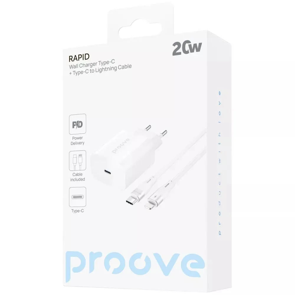 Мережевий зарядний пристрій Proove Rapid 20W White (WCRP20012102) + кабель Lightning - мініатюра 3