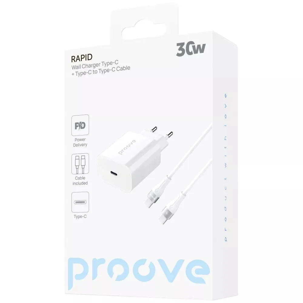 Мережевий зарядний пристрій Proove Rapid 30W White (WCRP30012202) + кабель USB Type-C - мініатюра 2