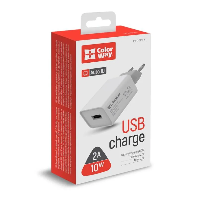 Мережевий зарядний пристрій ColorWay AutoID (1USBx2A) White (CW-CHS012-WT) - мініатюра 6