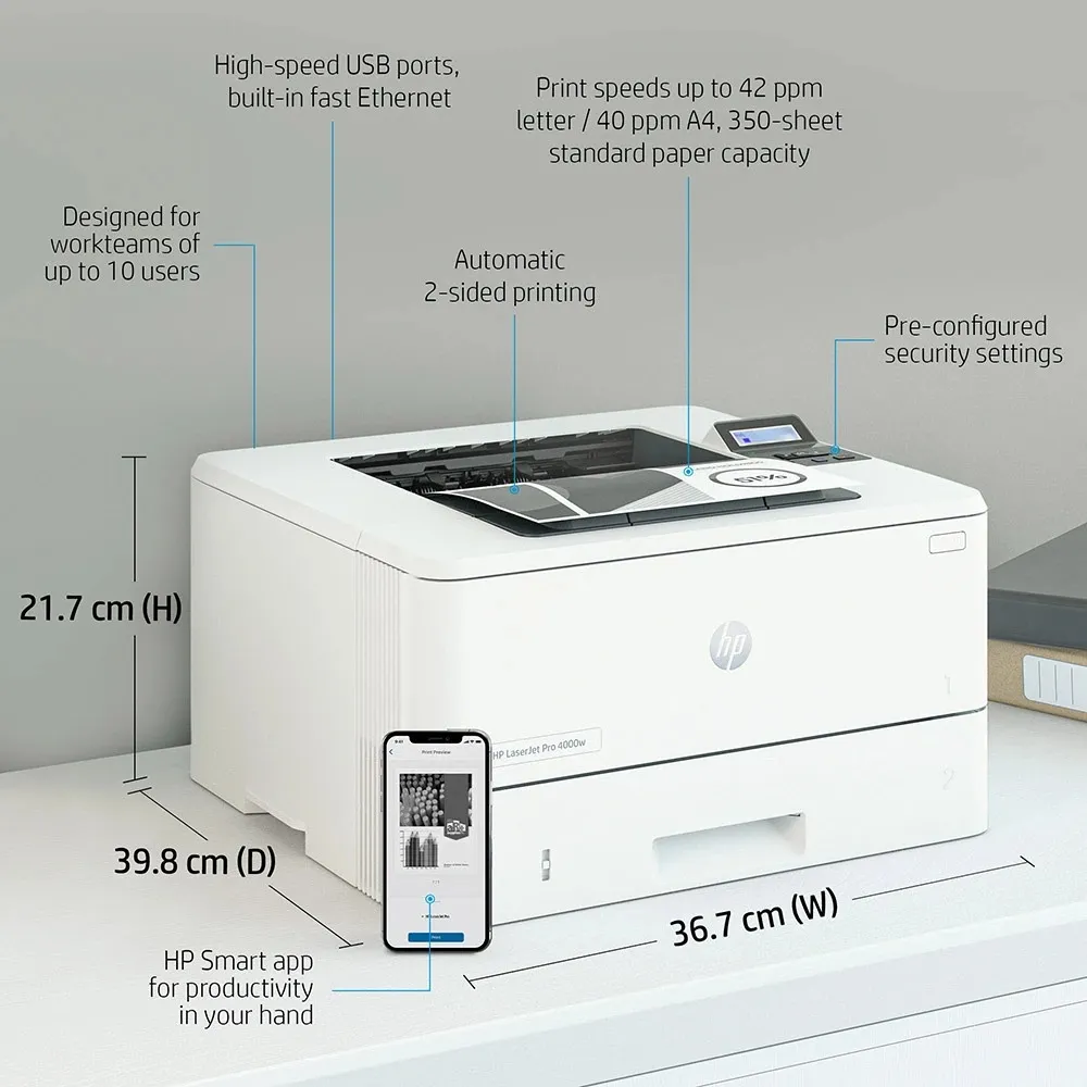 Принтер А4 HP LaserJet Pro 4003dw з Wi-Fi (2Z610A) - мініатюра 4