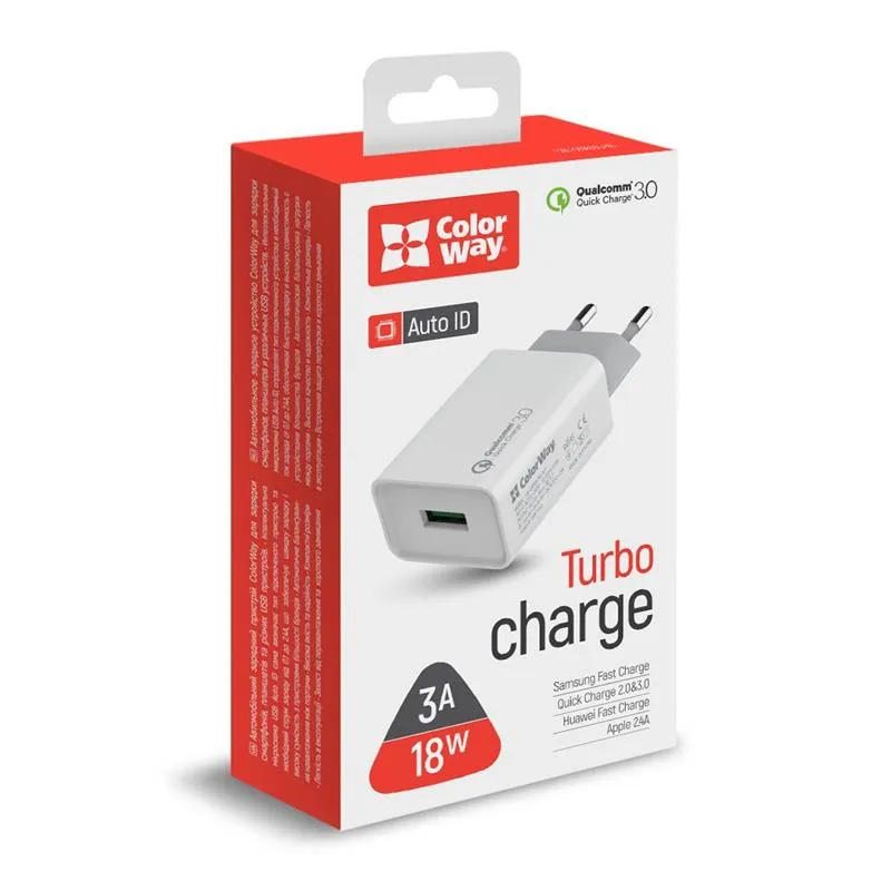 Мережевий зарядний пристрій ColorWay QC3.0 (1USBx3A) White (CW-CHS013Q-WT) - мініатюра 4