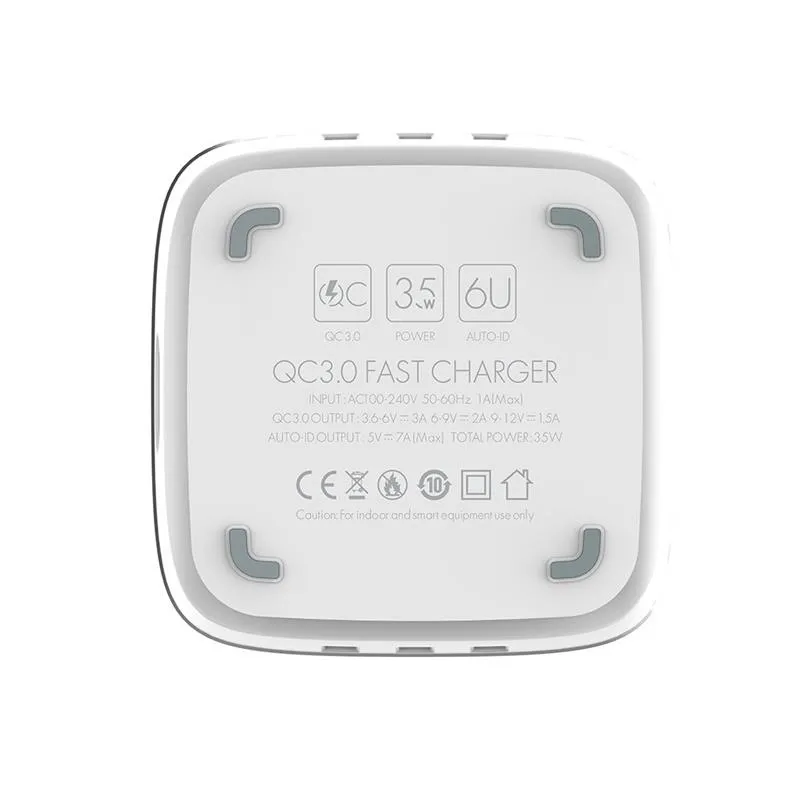 Мережевий зарядний пристрій ColorWay 1QC3.0+5AutoID (6USB, 7A) White (CW-CHS019Q-WT) - мініатюра 8