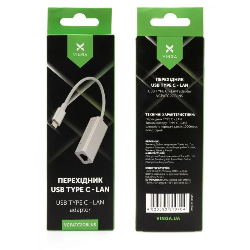 Адаптер Vinga USB Type-C - RJ-45 (M/F) Silver (VCPATC2GBLNS) - мініатюра 3