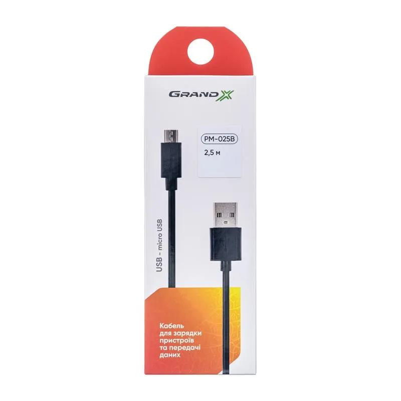 Кабель Grand-X USB - micro USB (M/M), Cu, 2.5 м, Black (PM025B) - мініатюра 3