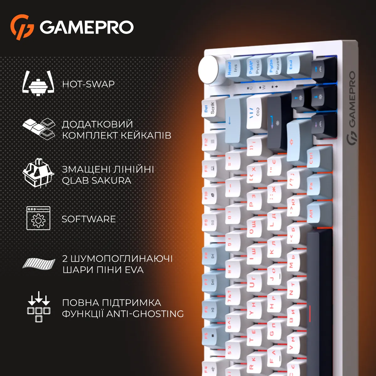 Клавіатура GamePro MK160 V2 Warden QLAB Sakura White (MK160-V2-BL-QS) - мініатюра 16